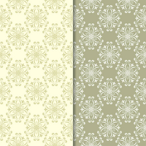 橄榄绿色花卉设计。纺织品和墙纸的无缝图案集