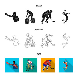 骑自行车, 拳击, 冰球, 排球。奥林匹克体育集合图标在黑色, 平, 轮廓样式矢量符号股票插画网站