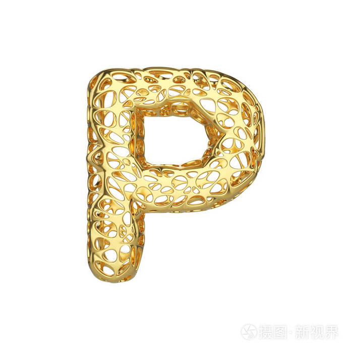 字母字母 p 大写.黄金字体由黄色蜂窝框架组成.