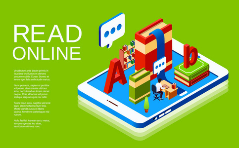 电子图书馆概念向量图解