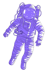 宇航员在太空服漂浮在失重, 宇航员在露天空间真实的向量例证被隔绝在白色背景之下