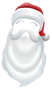 圣诞老人红帽和白胡子。孤立的白色矢量卡通插图