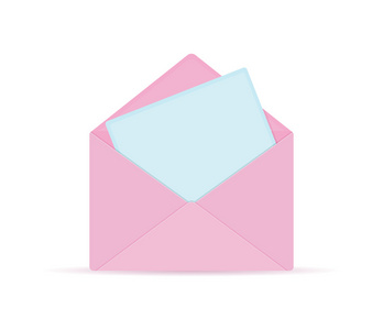 粉红色打开的信封与蓝纸页
