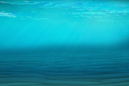 水下的蓝色背景中海，海洋，与体积光。3d 图