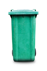 孤立在白色背景上的绿色塑料垃圾桶