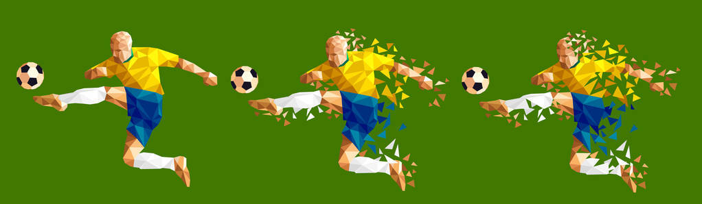 矢量插画足球运动员低聚风格概念巴西套件统一颜色世界杯2018俄罗斯冠军