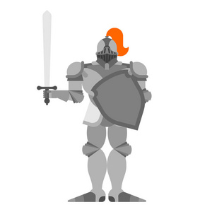 骑士孤立。金属装甲战士。铁盔甲。盘子和剑。矢量图案
