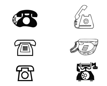 一套老式复古电话在白色背景。矢量插图