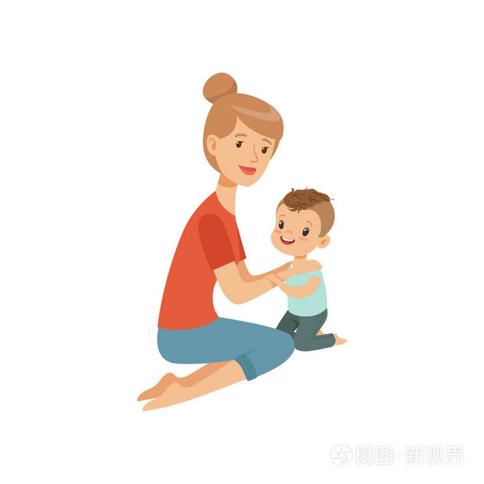 妈妈拥抱她的儿子母亲抱着她的孩子快乐的育儿理念矢量插图白色背景