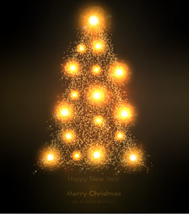 黑色背景上的抽象金色圣诞树