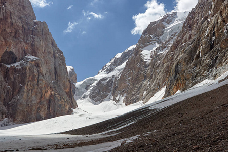 山和冰川。白雪皑皑的山水峰通。文芳帕米尔 Alay塔吉克斯坦的户外景观