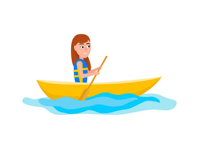独木舟女孩坐在小船向量例证