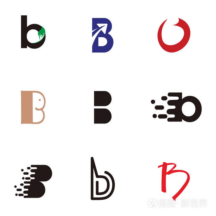 一组字母徽标设计模板元素集合矢量字母 b 徽标插画-正版商用图片05