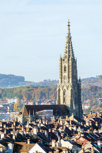 鸟瞰城市与大教堂的哥特式大教堂, 伯尔尼, 瑞士