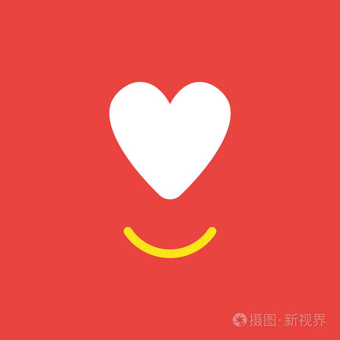红色背景下的微笑口心的平面矢量图标概念