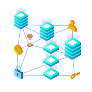 Blockchain 服务器室概念背景矢量图像