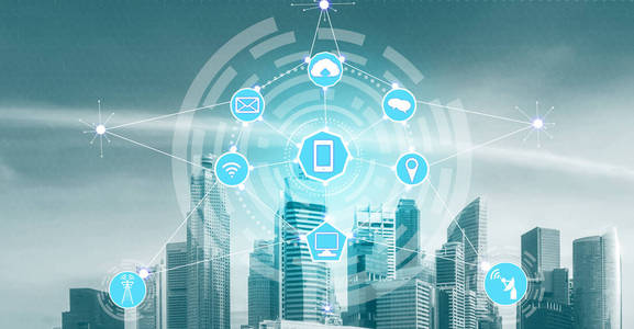 智能城市无线通信网络, 具有图形显示物联网和信息通信技术 Ict 在背景下对现代城市建筑的概念