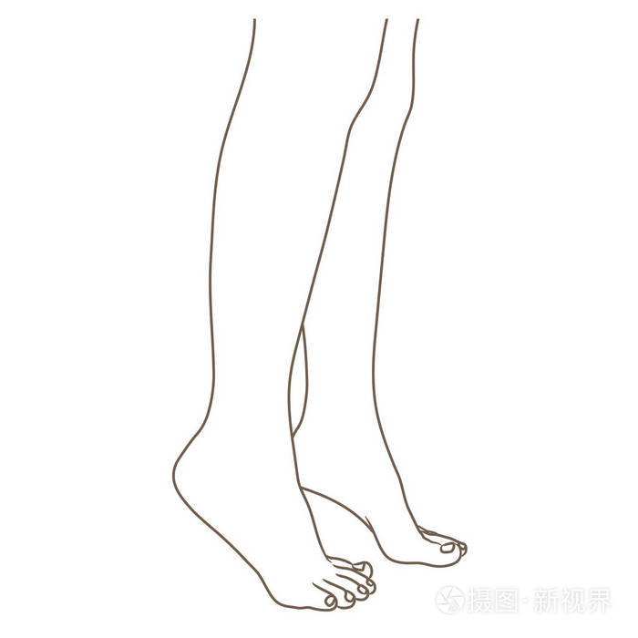 女性双脚赤脚, 侧面观看.