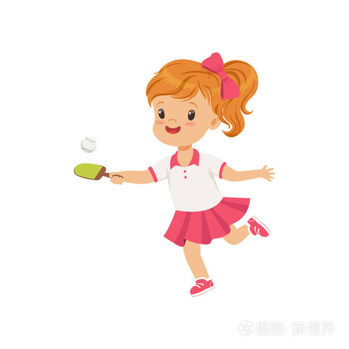 可爱的小女孩打乒乓球孩子体育活动概念矢量插图白色背景