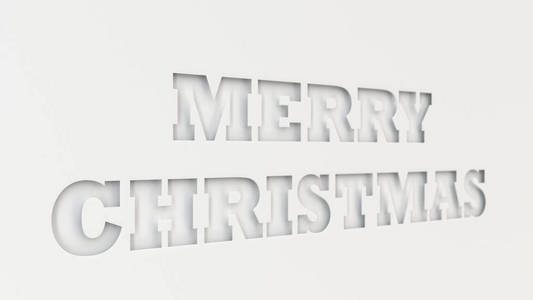圣诞快乐的文字在白纸上剪断。3d 渲染插图