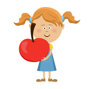 可爱的小女孩拿着一个大红苹果