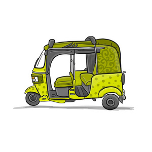 Tuktuk, 摩托车亚洲出租车。设计草图