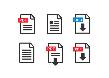 Pdf 文件下载图标。文档文字，符号 web 格式信息