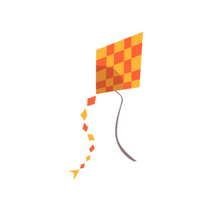 黄色和红色格子风筝矢量插图在白色背景上