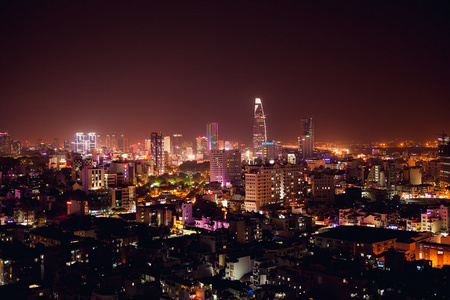 晚市越南胡志明市的全景