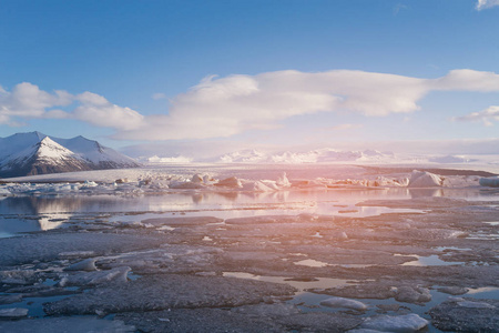 冬季冰岛, Jokulsarlon 泻湖冰湖天际线, 自然景观背景