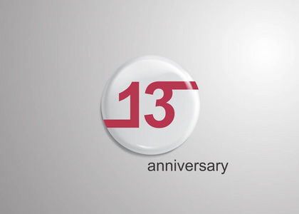 13周年纪念标志庆典, 红色平面设计内3d 白色圆形背景