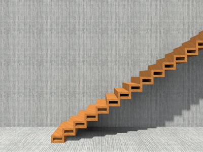 概念楼梯在墙壁背景建筑或建筑学作为比喻到企业成功, 成长, 进展或成就。3d. 创意步骤的插图 riseing 到顶端作为视觉设