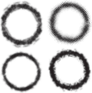在白色背景下隔离的四半色调圆形框架集