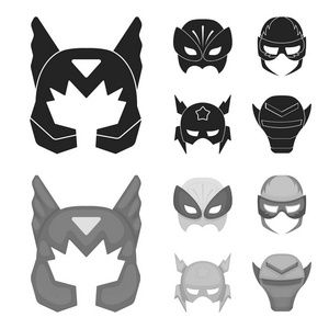 面具在头上头盔面具超级英雄集合图标黑色, monochrom 风格矢量符号股票插画网站