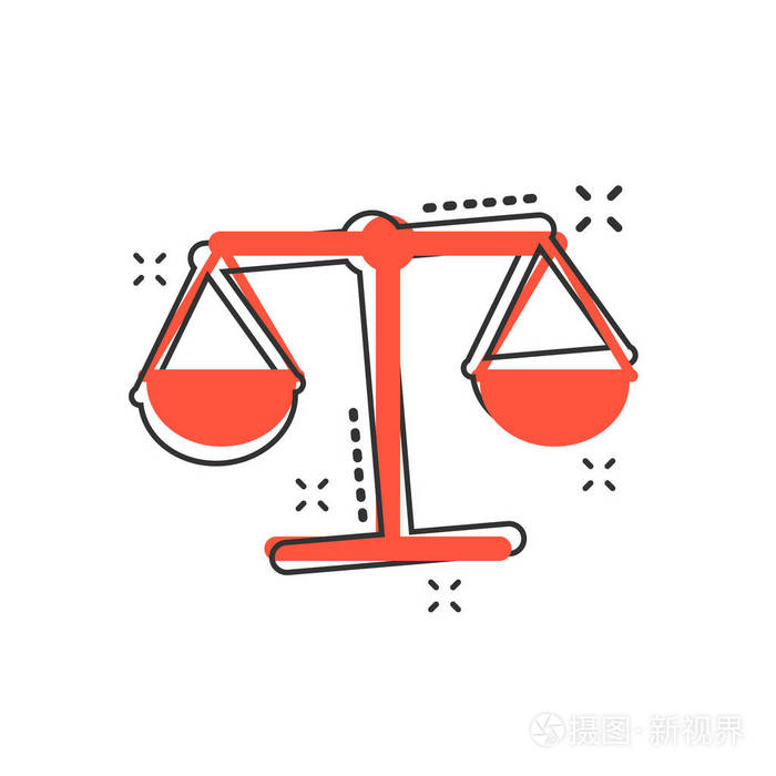 矢量卡通秤秤图标的漫画风格.秤牌插图象形文字.平衡业务飞溅效果概念