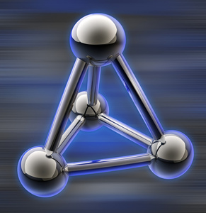 简单钢分子结构在蓝色背景 3d