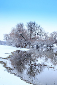 在匈牙利冬季景观河 zagyva