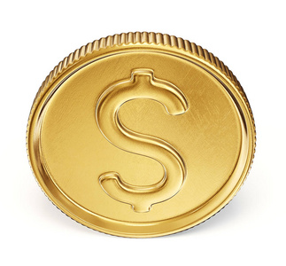 金黄的硬币，在白色背景上孤立一个美元符号