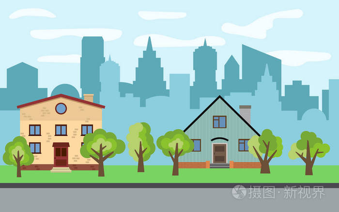 夏季城市景观.背景街景景观