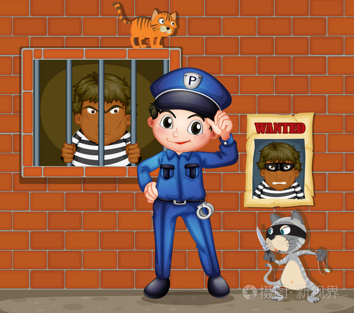一名警察在监狱的两只猫