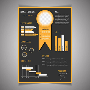 图表简历模板可以用作信笺或求职信。具有占位符的专业简历设计
