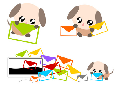 卡通狗与电子邮件图