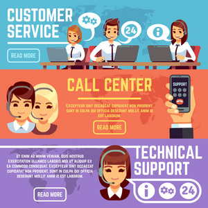 客户服务横幅与呼叫中心支持运营商帮助客户。矢量集