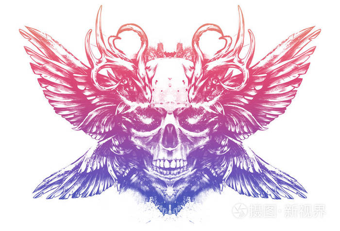 闪亮眼睛的恶魔头骨