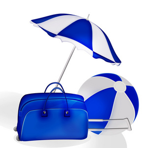 蓝色袋子 球和伞