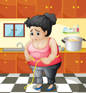一个胖女人在厨房内