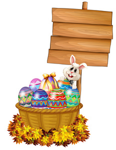 兔子和一篮子鸡蛋与附近的标牌