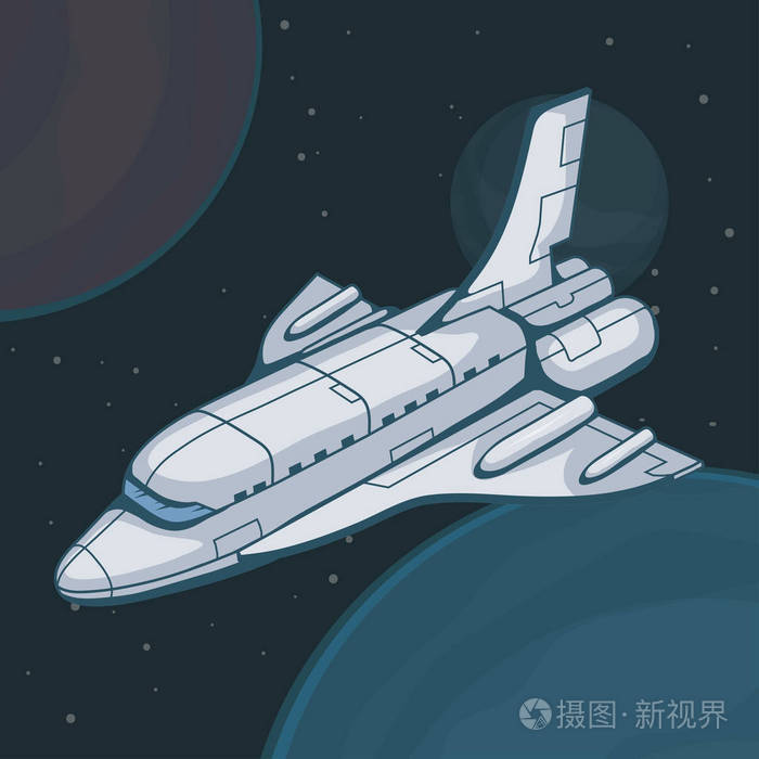 航天飞机.手工绘制的宇宙飞船.太空穿越银河系.矢量图形设计
