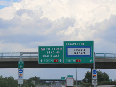路标与机路标志到达布达佩斯或布拉迪斯拉发