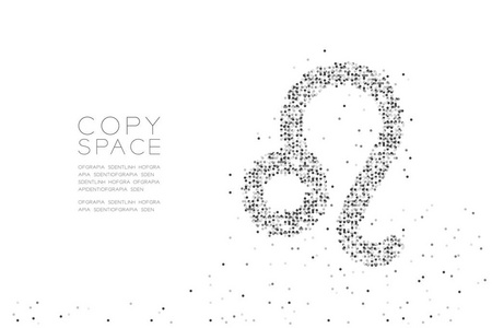 抽象几何圆点像素图案 Leo 星座形状, 星星座概念设计黑颜色插图白色背景与拷贝空间, 矢量 eps 10